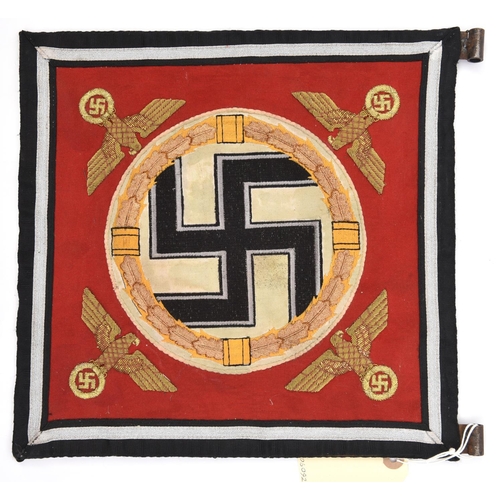 409 - A Third Reich NSDAP Political Leader’s car pennant, with heavily gold bullion embroidered eagles and... 