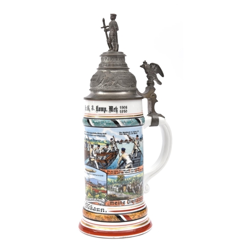 410 - A fine Imperial German Reservists porcelain beer stein,  the polychrome decorated body bearing the n... 