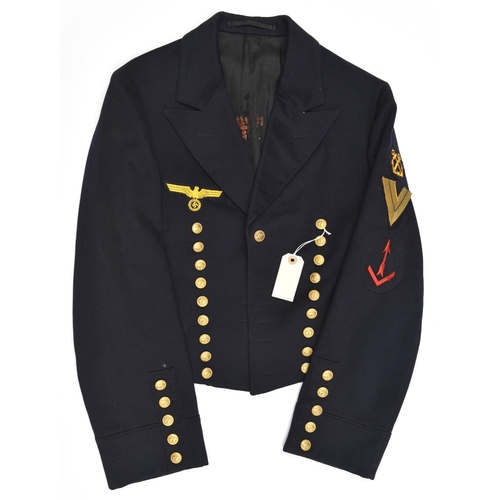 413 - A Third Reich Naval mess dress “monkey jacket” with embroidered breast eagle, boatswain petty office... 