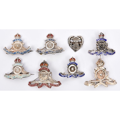 440 - 6 R Artillery enamelled “Silver” and “Sterling” sweetheart brooches, design as for cap badge (one se... 