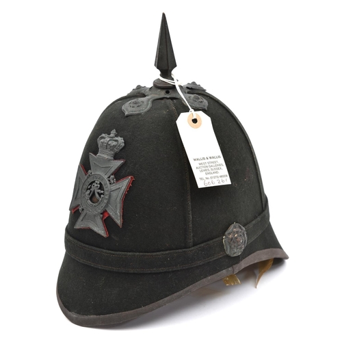 487 - A Vic helmet of the North York Rifles,   the Maltese Cross HP worthy of careful cleaning, remainder ... 