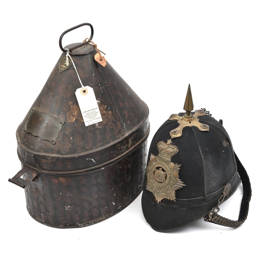 489 - A Vic OR’s blue cloth spiked helmet of the 4th Devonshire Rifle Vol Corps, WM HP, top mount and spik... 