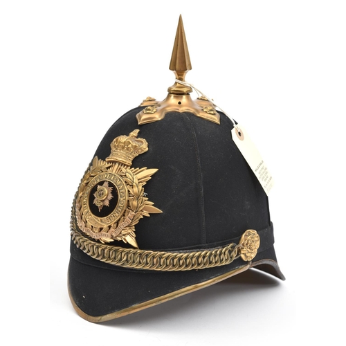 490 - A Vic officer’s blue cloth spiked helmet of The Worcestershire Regt, with peak binding, top mount an... 