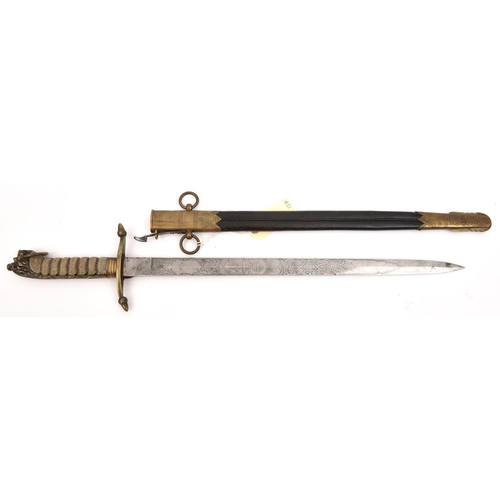 499 - An Ed VII R Naval midshipman’s dirk, flat blade, 18”, etched with crowned Ed VII cypher on one side ... 