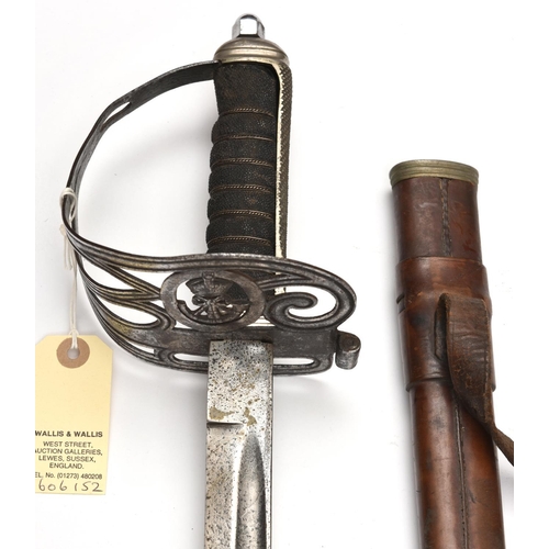 501 - A composite post 1902 Rifle Regt officer’s sword,  with leather FS scabbard. QGC                    ... 