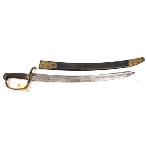 514 - A 19th century constabulary sidearm, curved fullered blade 22”, DE at tip,  brass knucklebow and qui... 