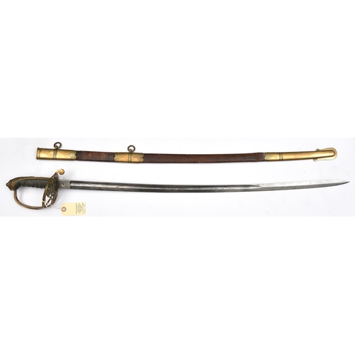 515 - An interesting 1845 pattern infantry officers sword,  curved, fullered blade 32”, with combined mark... 