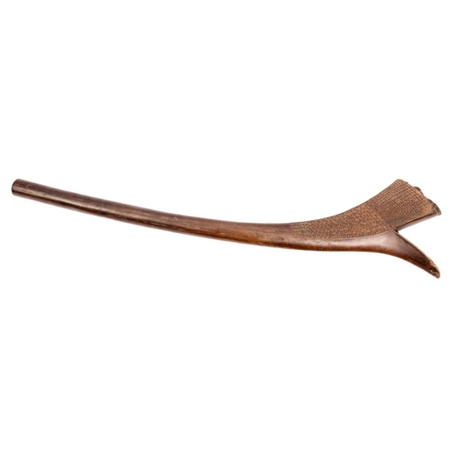 544 - A Fijian hardwood gun stock fighting club, 38” overall, hand carved with raised dots to shoulder 13”... 