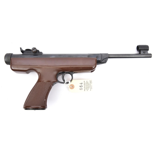 547 - A .177” German Diana Model 5 break action air pistol, with one piece brown plastic butt and chequere... 