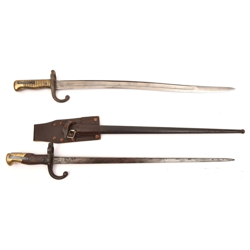 573 - A Chassepot bayonet, marked “Mre Imp/ale de Mutzig Aout 1868” (no scabbard) and a Gras bayonet marke... 