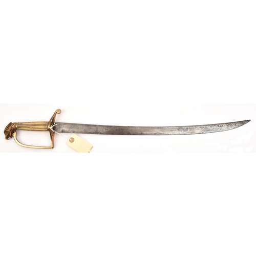 602 - A late 18th century US hanger, slightly curved flat blade 22”, gilt brass stirrup hilt with sideloop... 