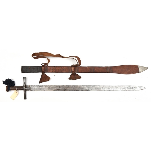 611 - A Sudanese sword kaskara,  DE blade 34” with a pair of armourer’s marks on each side, short shallow ... 