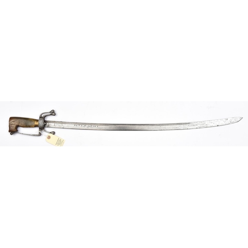 612 - A 19th cent Arab sword nimcha,  slightly curved blade 30”, with back fuller, a line of 10 small star... 