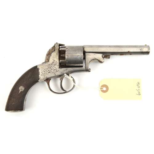 627 - A 5 shot 120 bore Bentley type open frame self cocking percussion revolver, 9” overall, octagonal ba... 