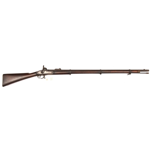 641 - A .577” 3 band Enfield pattern percussion rifle, 55” overall, barrel 39” with B’ham proofs; the lock... 