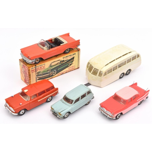 207 - 5 1960's Norev plastic vehicles. A Chrysler New Yorker Convertible in salmon pink, with a good copy ... 