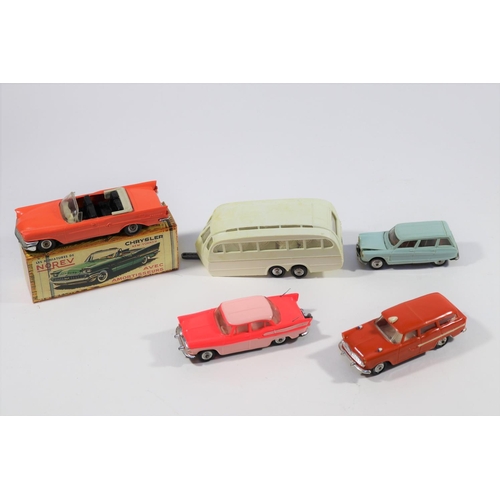 207 - 5 1960's Norev plastic vehicles. A Chrysler New Yorker Convertible in salmon pink, with a good copy ... 