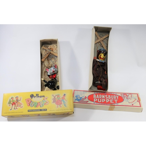 215 - 2x 1960s puppets. A Barnsbury Puppet; Yogi Bear. Together with a yellow boxed Pelham Puppets; Cat. B... 