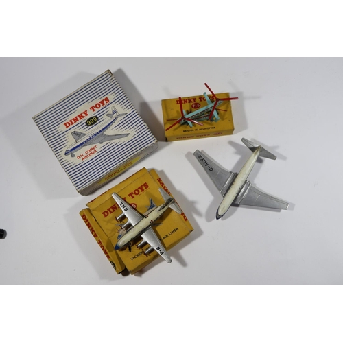 349 - 3 Dinky Toys Aircraft. A Vickers Viscount Air Liner (706). A Bristol 173 Helicopter (715). A D.H. Co... 