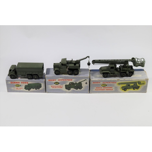 360 - 3 Dinky Military Toys. 2x Supertoys - Recovery Tractor (661) and a Missile Servicing Platform Vehicl... 