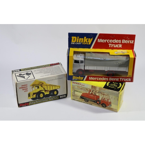 363 - 3 Dinky Toys. Aveling-Barford 'Centaur' Dump Truck (924) example in orange and yellow livery. Plus a... 