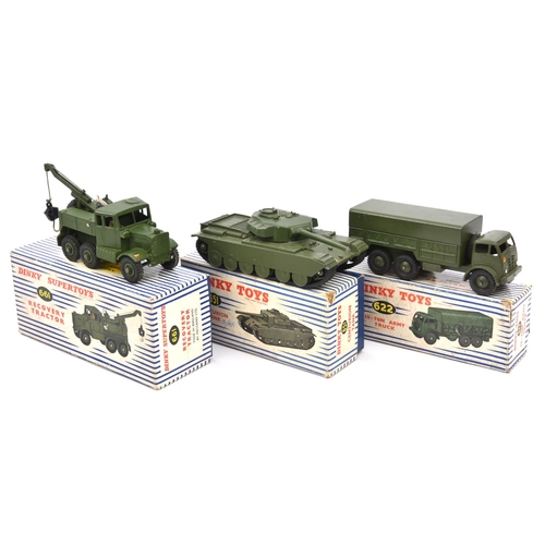 365 - 3 Dinky Toys military vehicles. A 10-ton Army Truck (622). A Centurion Tank (651). A Recovery Tracto... 