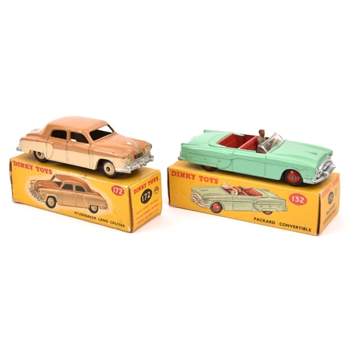 367 - 2 Dinky Toys American Cars. Packard Convertible (132) example in light green with red interior and w... 