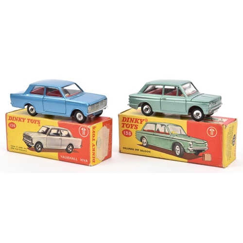 375 - 2 Dinky Toys. Vauxhall Viva (136). Example in light metallic blue with red interior. Plus a Hillman ... 