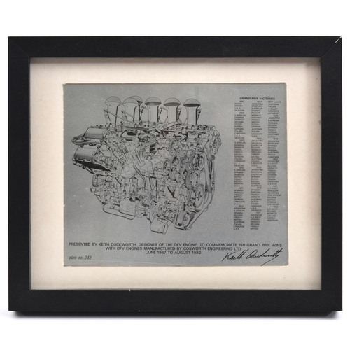 1152 - A framed steel(?) plate of a Cosworth v8 DFV engine. Showing a cutaway cross section through the eng... 