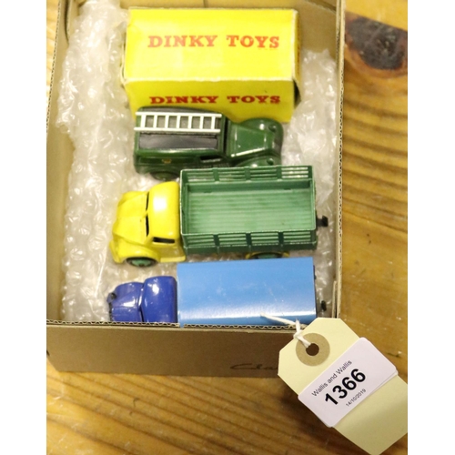 1366 - 4 Dinky Toys. Dodge Farm Produce Wagon (343) in yellow and green livery, with green wheels. Telephon... 