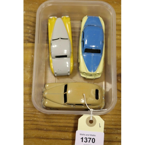 1370 - 3 Dinky Cars. Rover 75 (156) in mid blue and cream with cream wheels. Jaguar XK120 (157) in light gr... 