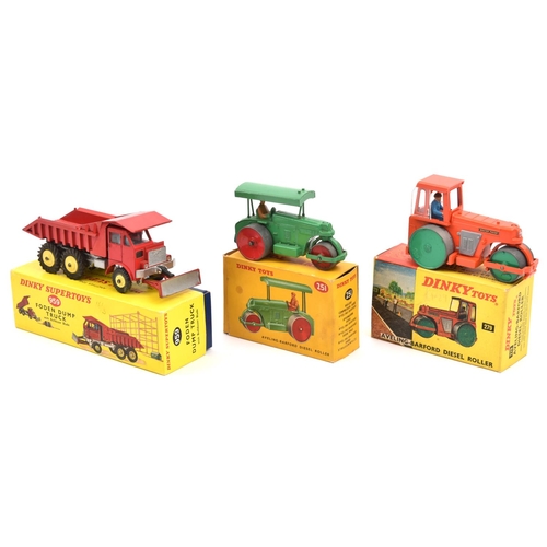 1373 - 3 Dinky Toys. Foden Dump Truck with Bulldozer Blade (959), in red & silver with yellow wheels. Aveli... 