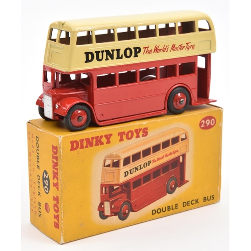 1386 - A Dinky Double Deck Bus (290). A Leyland Example in bright red and cream example with DUNLOP adverts... 