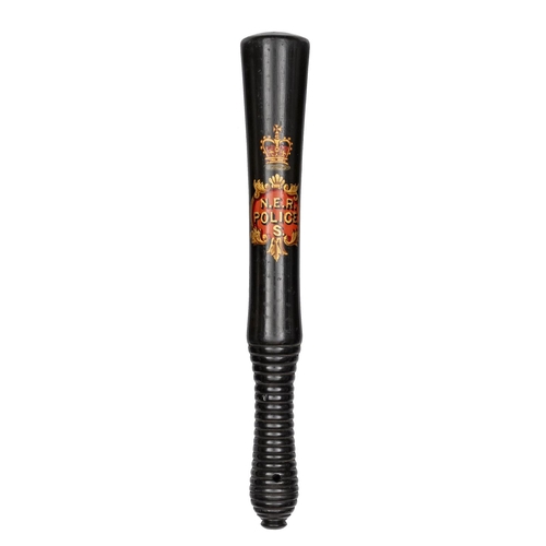 60 - A Victorian small ebony truncheon of the North Eastern Railway Police, of slightly flared form with ... 