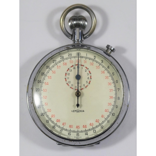 545 - Lemania Kriegsmarine 30 second stopwatch. Plated case, hinged caseback, 48mm diameter. Marked with e... 