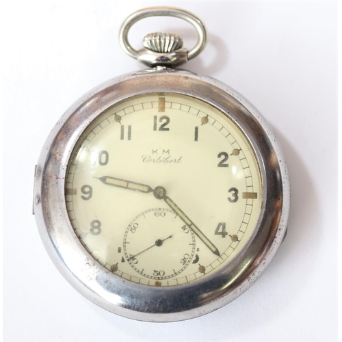 546 - Cortebert Kriegsmarine pocketwatch. Plated case, snap back, 51mm diameter. Serial 543312. Flawless p... 