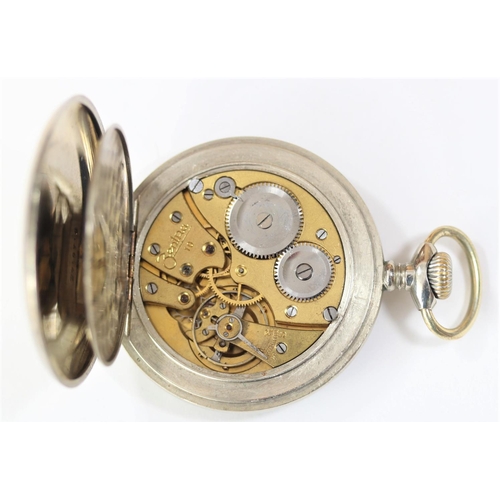 547 - Zentra pocketwatch. Plated case, hinged back, 57mm diameter. Dial has 24-hour markings in addition t... 