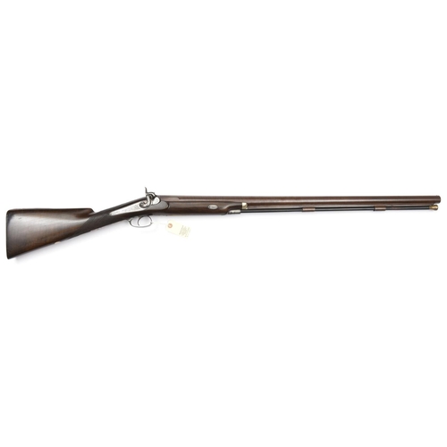 804 - An SB 8 bore percussion wildfowling gun,  49½” overall, rebrowned flat topped twist barrel 33½”, re-... 