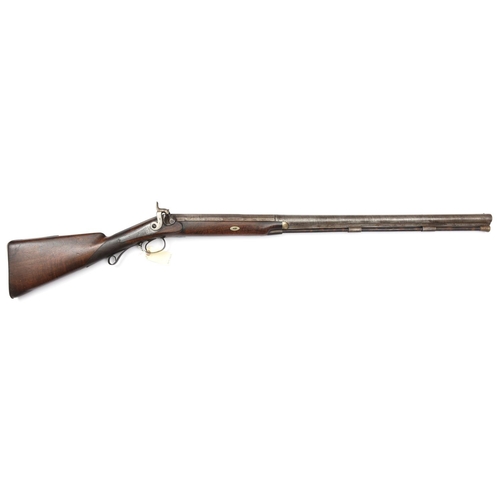 805 - An SB 7 bore percussion wildfowling gun,  49” overall, twist barrel 33”, the octagonal breech with s... 