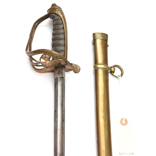 691 - A Vic 1845 pattern infantry field officers levee sword, slender, very slightly curved, fullered blad... 