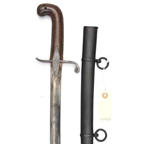 689 - An early 19th century continental mameluke hilted sword,  slightly curved, fullered blade 28½”, with... 