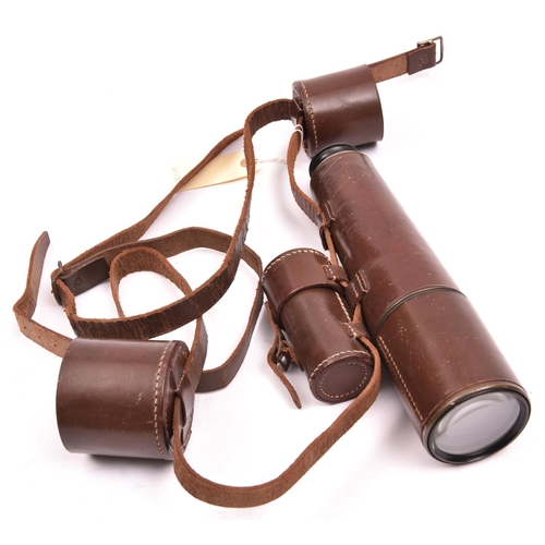 533 - A good 3 draw telescope “Signalling” by Dolland, London, No 13083, length extended 29”, brown leathe... 