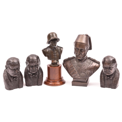 534 - A bronzed head shoulders bust of General Gordon, 7½”; 3 similar Winston Churchill 4¾”, and another. ... 