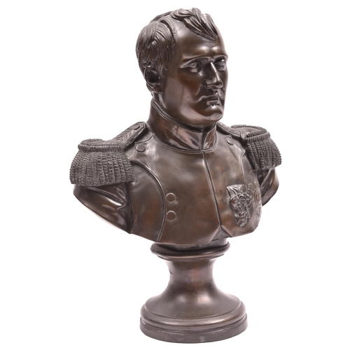 535 - A composition head and shoulders bust of Napoleon,  well modelled, bare headed in full dress with ep... 