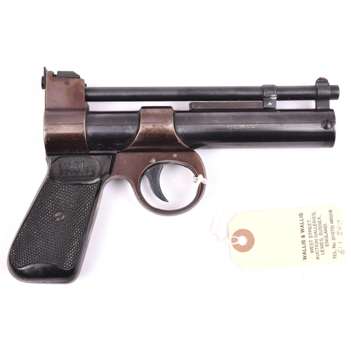 748 - A post 1958 .177” Webley Junior air pistol,  number 482, the frame stamped with capital “B” and insp... 