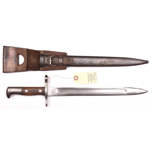 853 - A Swiss M1889 bayonet for the Schmidt Rubin rifle,  marked Neuhausen S.I.G. at forte, no 190719 on c... 