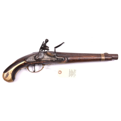 855 - A scarce Russian 12 bore M1809 flintlock cavalry pistol,  17” overall, barrel 10½” with brass fore s... 