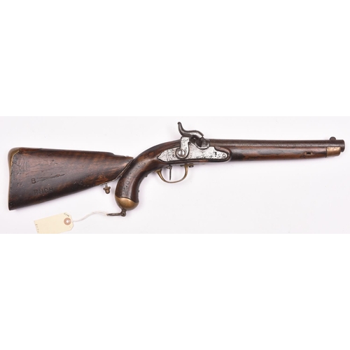 861 - A mid 19th century Prussian 16 bore percussion pistol carbine,  25” overall including carbine stock,... 