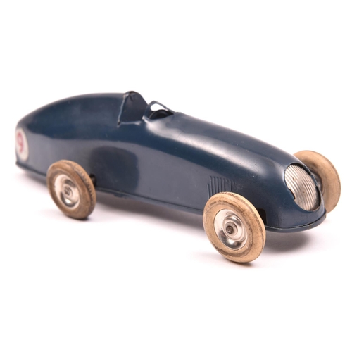 1177 - A 1930's Tri-ang Minic tinplate clockwork Racing Car 13M. Open cockpit example in dark blue with red... 