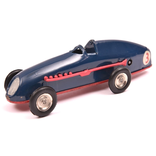 1176 - A 1930's Tri-ang Minic tinplate clockwork Racing Car 13M. Open cockpit example in dark blue with red... 